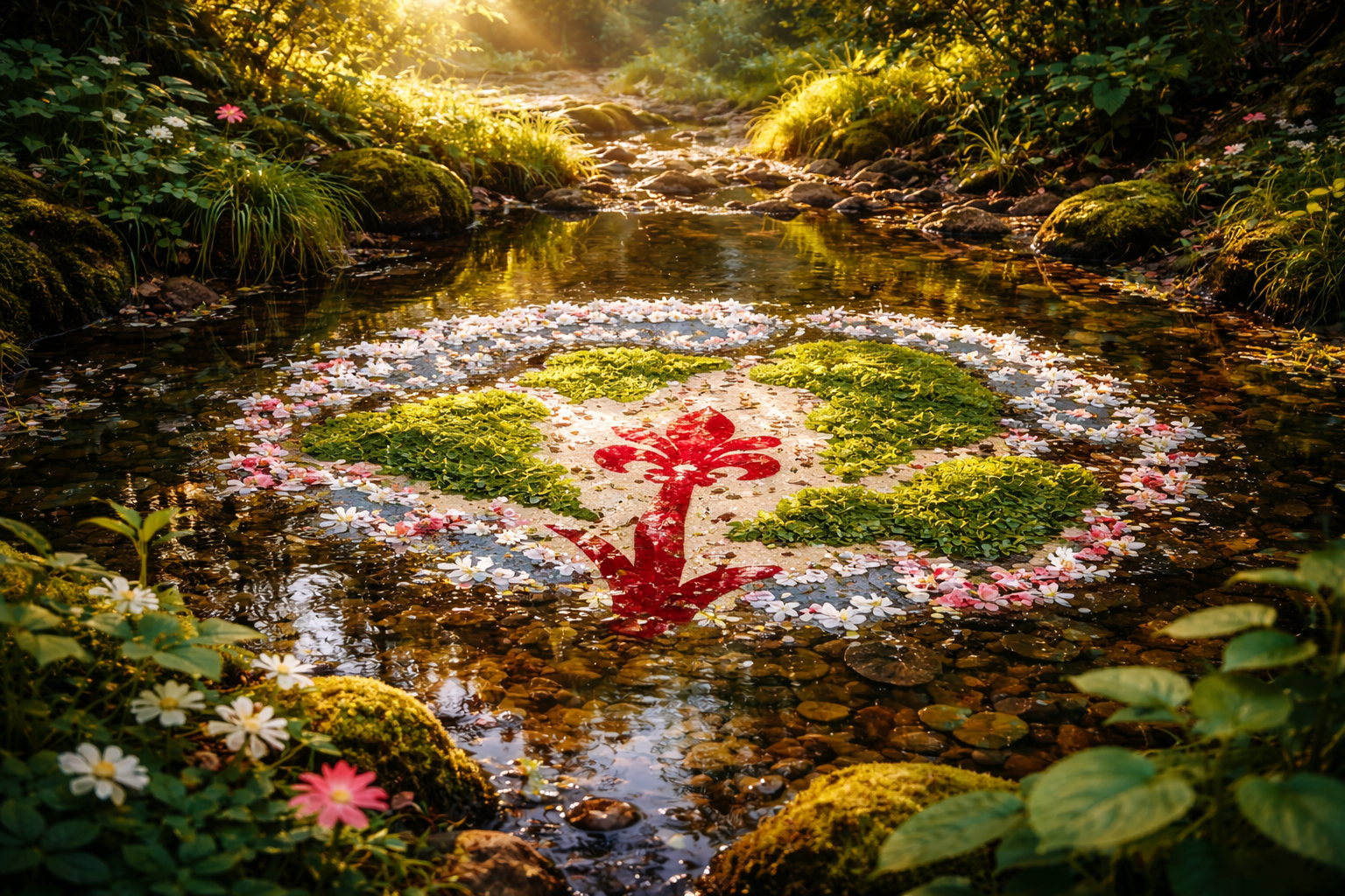 Streamside SavedWorld emblem in a natural path representing an early beginning