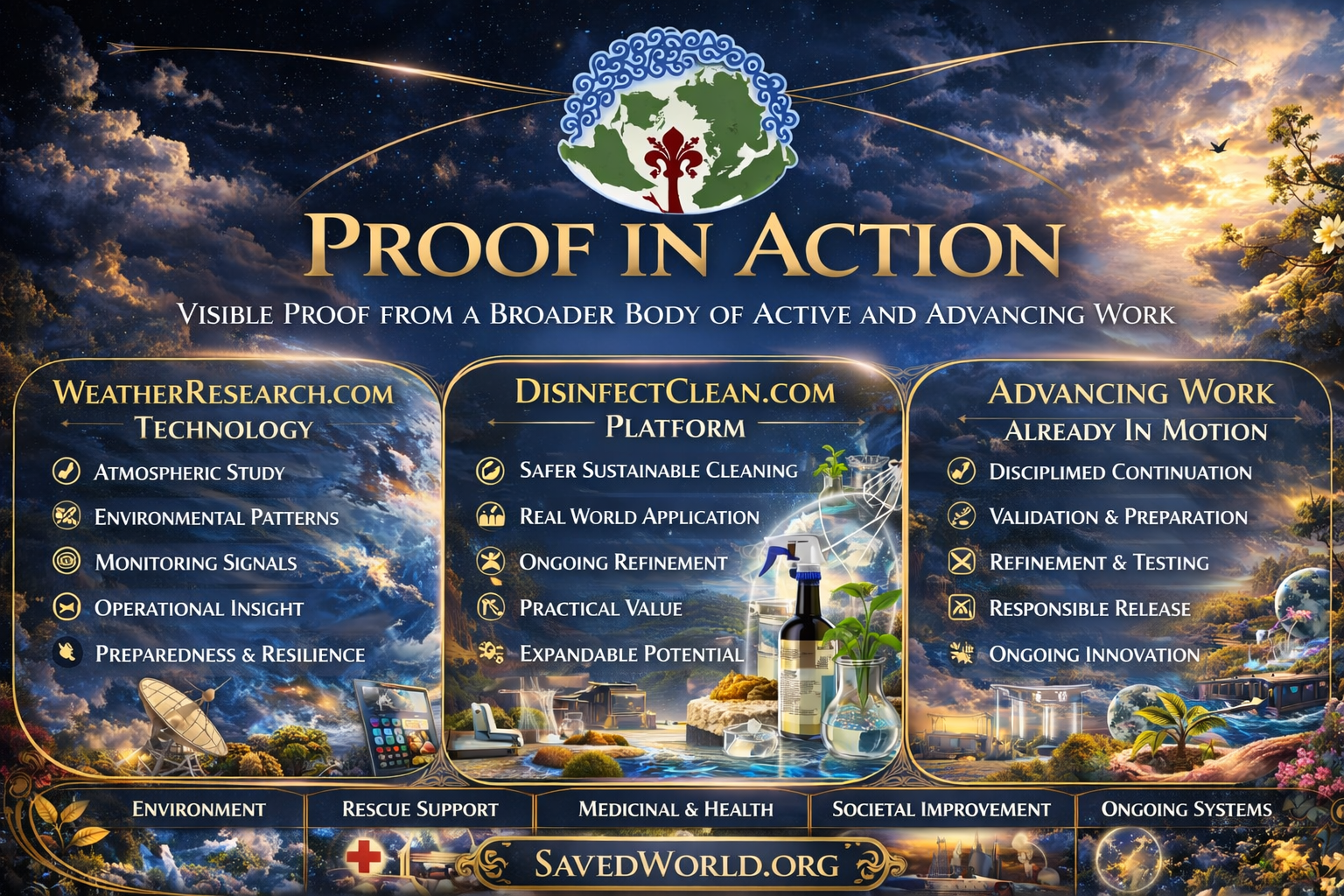 Proof In Action board showing active systems, deployed innovation, and advancing work already in motion.