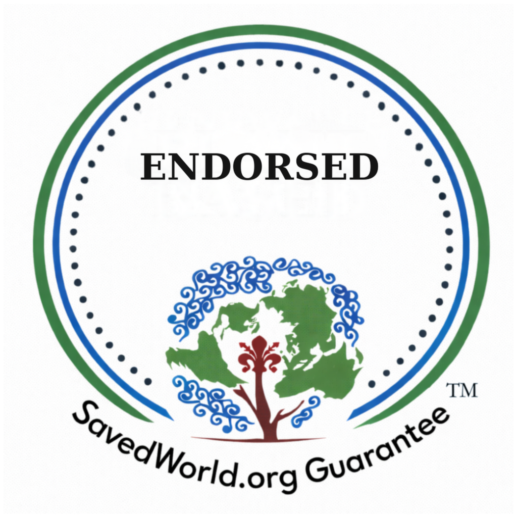 SavedWorld.org Guarantee™ seal: Endorsed. Official circular trust mark indicating a reviewed and accepted endorsement.