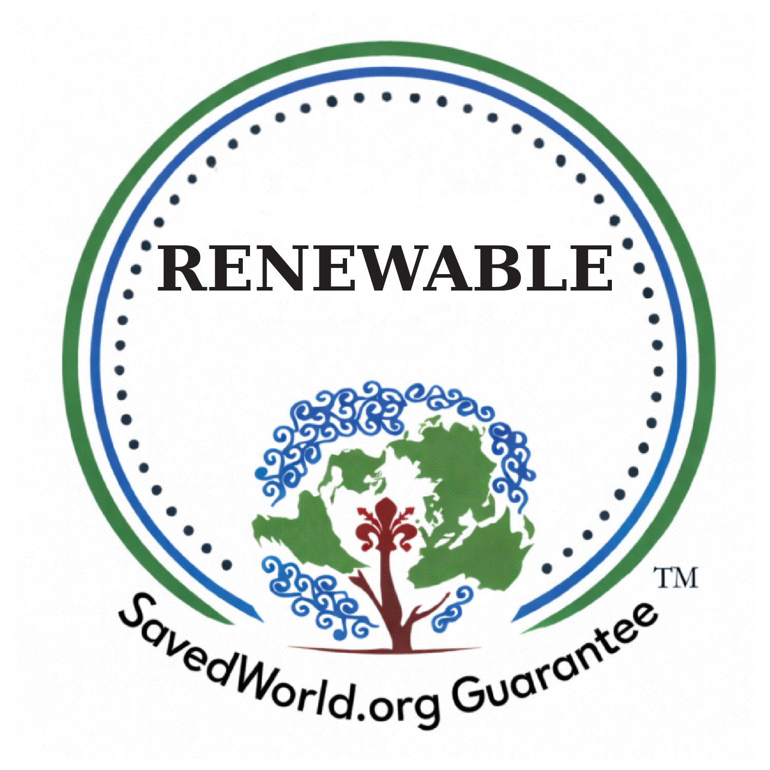 SavedWorld.org Guarantee™ Renewable certification seal – renewable sourcing and inputs trust mark.